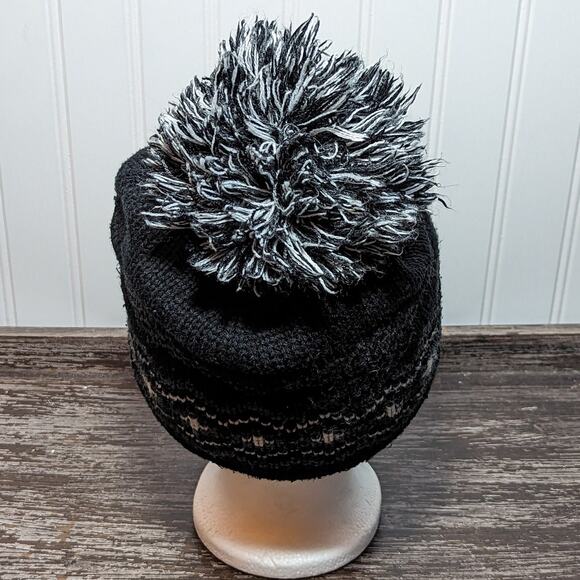 Timberland Women's Fleece Lined Black White Winter Hat With Pom OSF - Picture 3 of 4